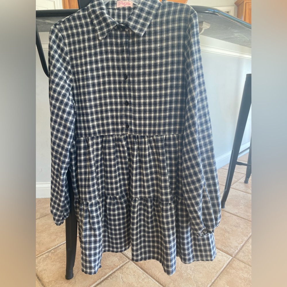 NWOT MEDIUM Pink Lily flannel dress blue/grey